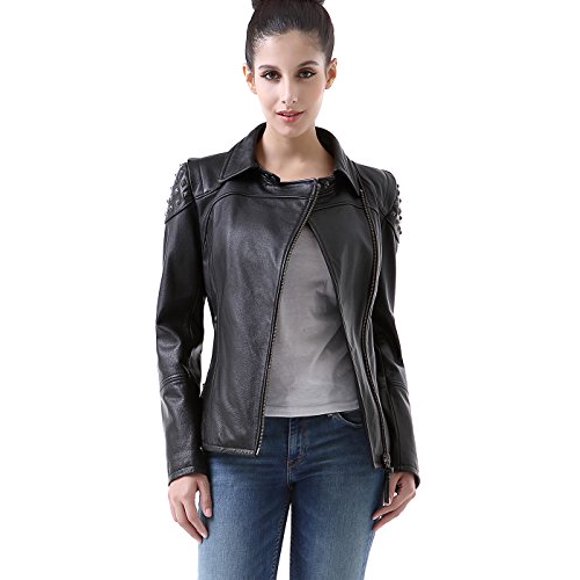 Cruzer Veste de Moto en Cuir de Vachette Cloutée pour Femmes - Noir m