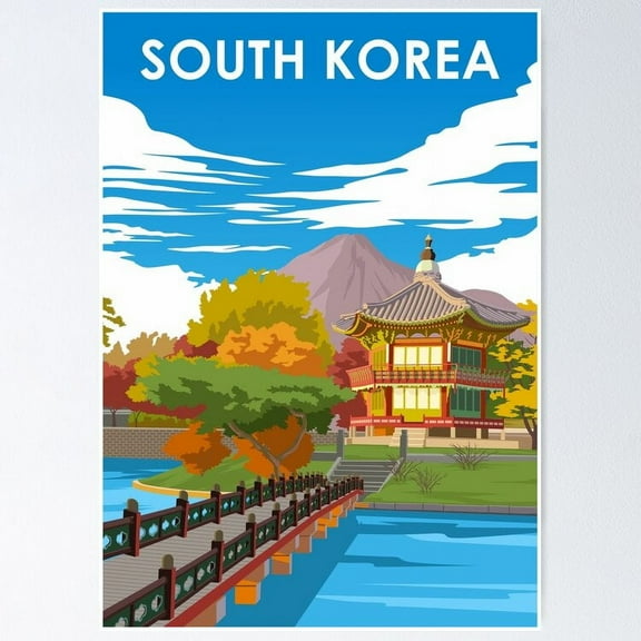 South Korea Vintage Minimal Retro Travel Poster Poster, 8x12 UNFRAMED