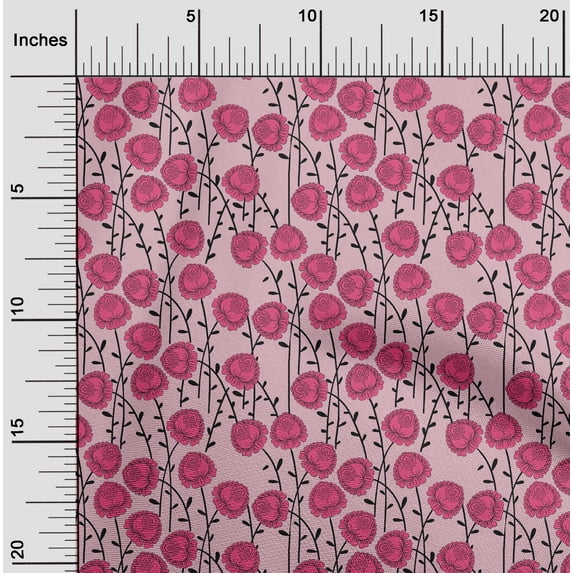 oneOone Polyester Lycra Dark Pink Fabric Leaves & Rose Floral Craft Projects Decor Fabric Printed By The Yard 56 Inch Wide