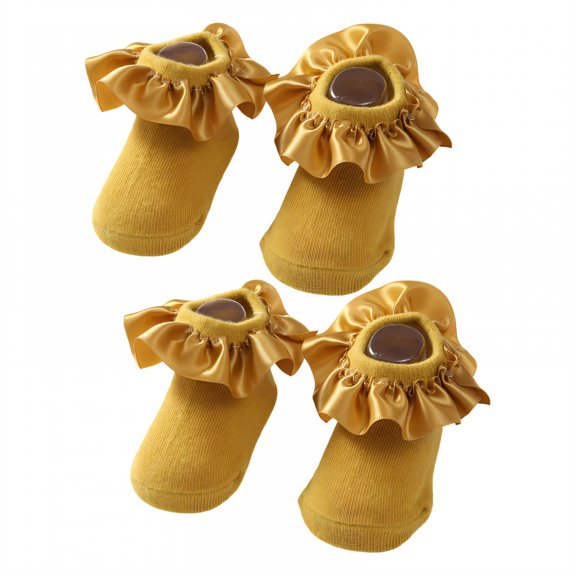 TELOLY 2026 New 2Pairs Kids Socks 12 24 Months Ruffle Socks Cute Girly Elegance Style Lace Socks for Parties Playtime School Yellow