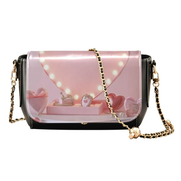 PU Leather Crossbody Bag for Women Ladies Chic Shoulder Bags Crossbody Purse Multi-Pocket Handbag for Work, Travel, Shopping Pink Heart-shaped Light Box