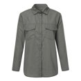 thumbnail image 4 of Tittly Button Down Shirts Womens Shirts Casual Long Front Sleeve Turn Tops Down Women Pockets Shirt Button Women's Blouse Long Sleeve Shirts for Women Tshirts Shirts Womens Tops Army Green L, 4 of 4