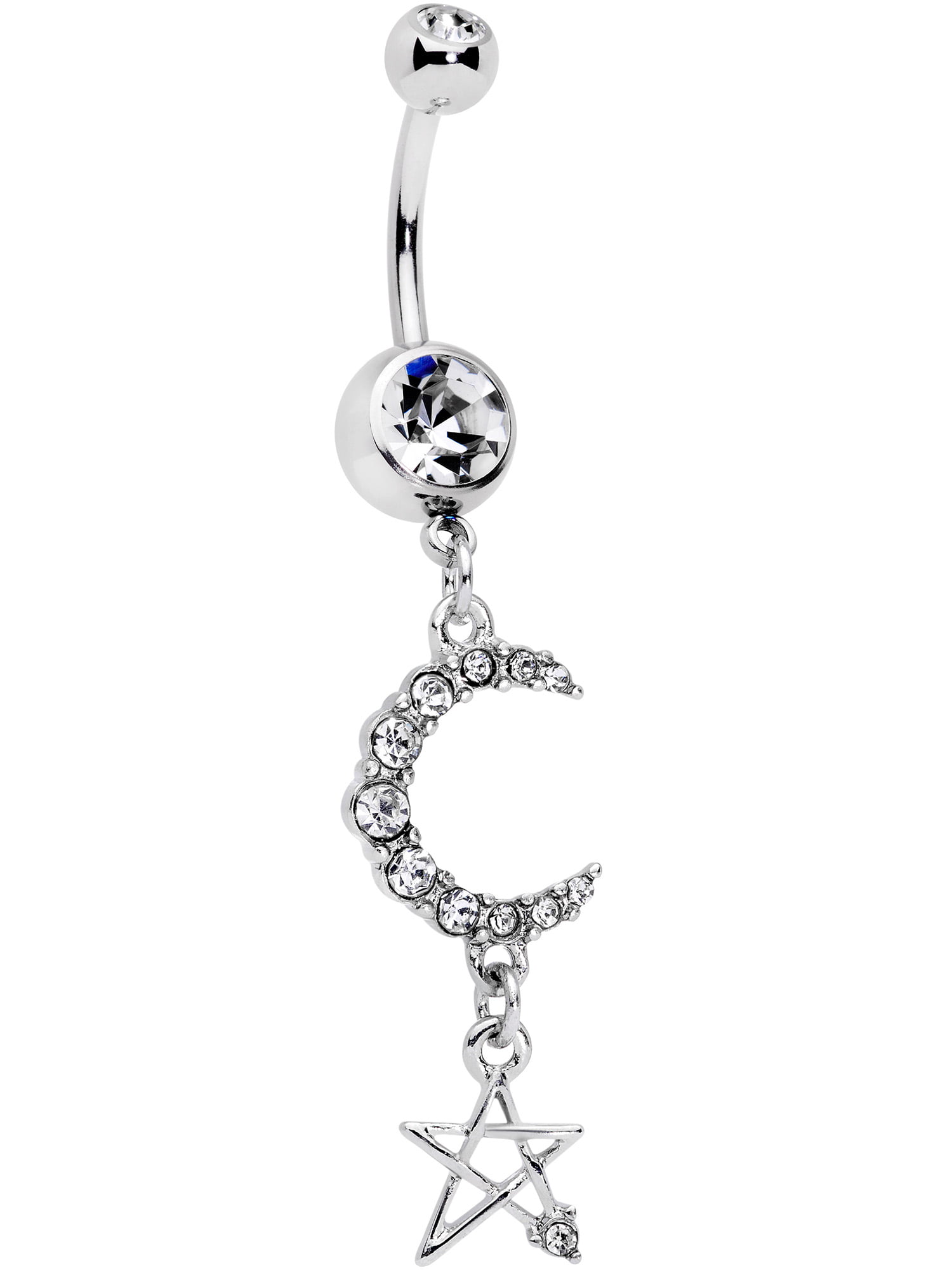 Body Candy Steel Clear Accent Moon Full of Love Dangle Belly Ring 