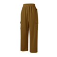 thumbnail image 5 of Gibobby Pantalones tipo cargo para mujer petite casual Pantalones de mujer diarios para el al libre con cintura elástica y bolsillos laterales(Café,M), 5 of 5