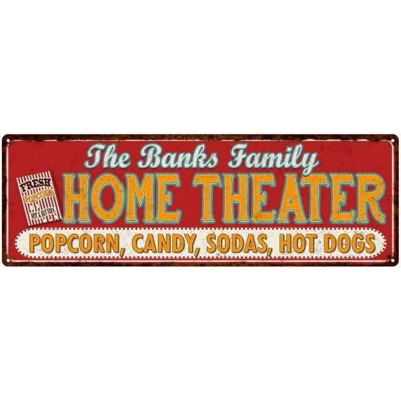 The BANKS Family Home Theater Sign Gift 6x18 Metal Movies Decor 106180100278