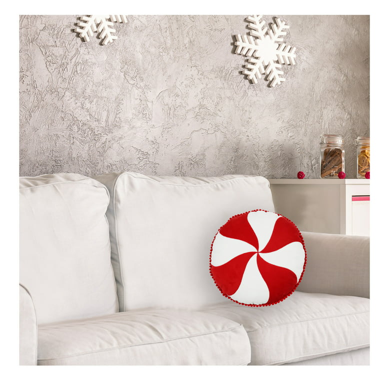 Holiday Time Red & White Peppermint Candy Shaped Christmas Decorative  Pillows, 13inch Diameter,2 Count Per Pack 