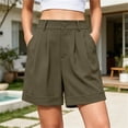 thumbnail image 2 of Fsgntruao Women's Fashion Solid Color Elastic Waist Pocket Button Zipper Shorts Pants, 2 of 7