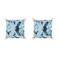 thumbnail image 3 of 4 ct Push-Back Stud Earrings for Women | 7.0mm Princess Cut Simulated Blue Diamond | 14K Rose Gold, 3 of 5