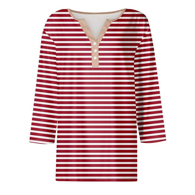 Blouses Rouges pour Femmes Habillées Décontractées, Chemises en Spandex pour Femmes Tendance Été, 2024 Hauts d'Été pour Femmes Mignons Col en V Manches 3/4 Blouses Habillées Coupe Ample Tuniques Graphiques