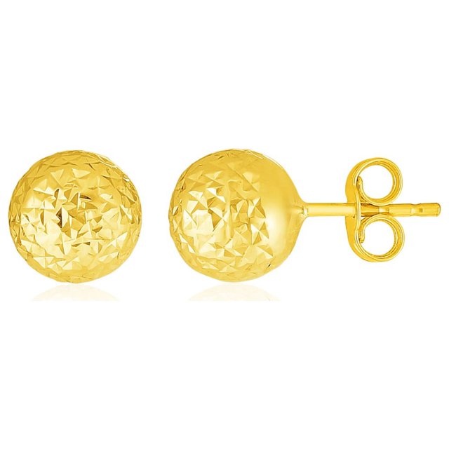 14k Yellow Gold Ball Earrings with Crystal Cut Texture(5mm)