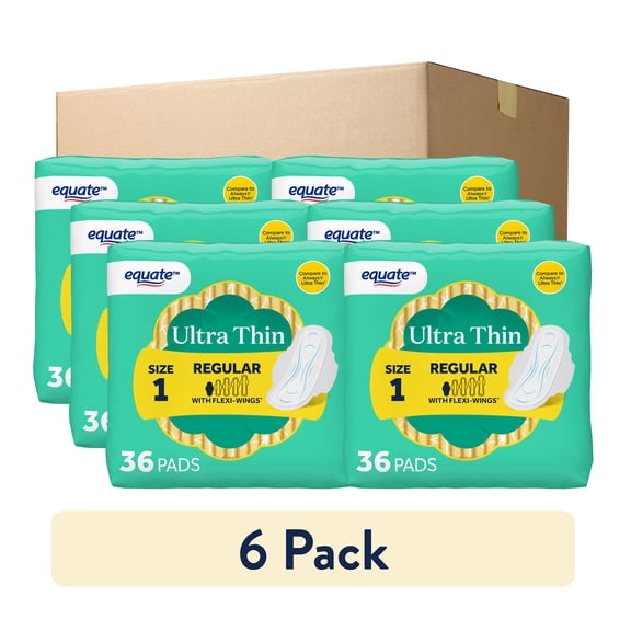 Equate Ultra Thin Pads with Wings, Size 1, Regular Absorbency, Compare to Always (216 Count)