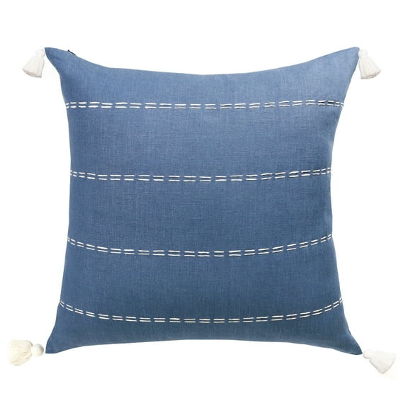 Estonia Hand-Woven Striped Linen Throw Pillow, Navy, 20" x 20", Count per Pack 1