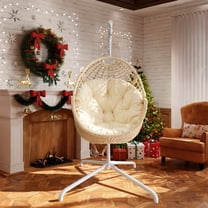 Vmopu Egg Chair Outdoor with Stand, Indoor Wicker Hanging Egg Swing Chair with Cushion, 350lbs Capacity for Patio, Bedroom, Beige