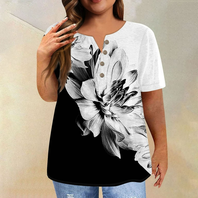 IYYVV Plus Size Graphic Tees Boho Tops For Women 2024 Short Sleeve