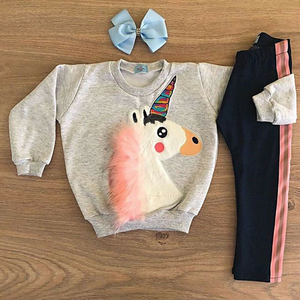 Girls Jogging Suits Zip Tracksuits Unicorn Hoodie & Trousers Clothes Xmas Gift 