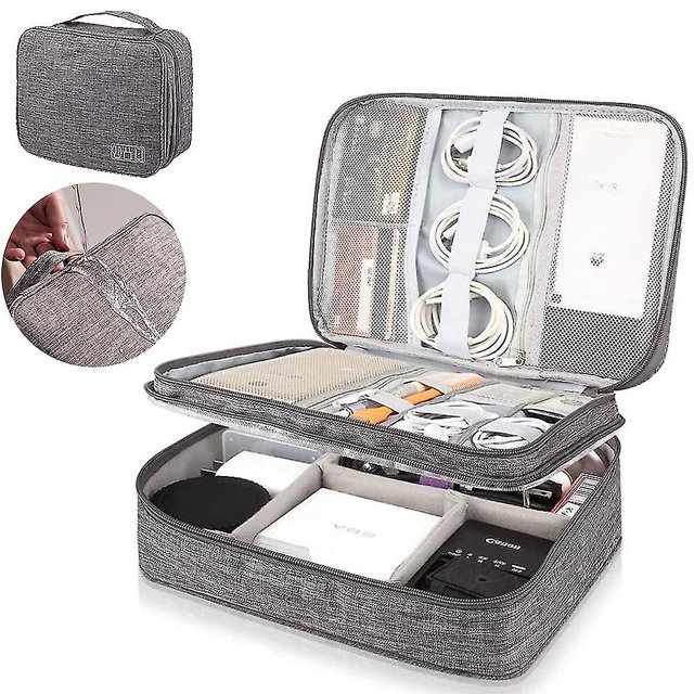 Bolsa de recogida de cables de viaje con 6 anillos elásticos y 3 ganchos