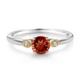 thumbnail image 2 of Gem Stone King 925 Sterling Silver and 10K Yellow Gold Red Garnet and White Lab Grown Diamond 3 Stone Engagement Ring for Women (1.03 Cttw, Round Gemstone January Birthstone, Size 7), 2 of 4