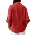thumbnail image 5 of DENGDENG 3/4 Sleeve Linen Tops for Women Casual Button V Neck Collared Tunic Summer Spring Boho Blouses Outfits, #01 Red XL, 5 of 7