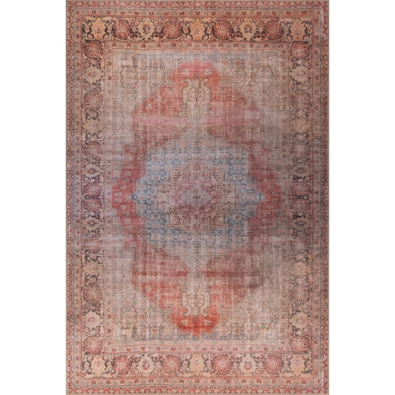 Lincoln Red Oriental Polyester Digital Print Decorative Area Rug