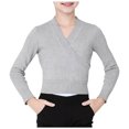 thumbnail image 3 of mgoYE Girl's Dance Wrap Sweater Ballet Top Warm up for Leotards, Dress(Grey,140), 3 of 8