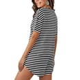 thumbnail image 4 of Miluxas Two Piece Stripe Pajamas Set Women Nightwear Short Sleeve Sleepwear Soft Side Split Loungewear Pjs Sets Black, 4 of 9