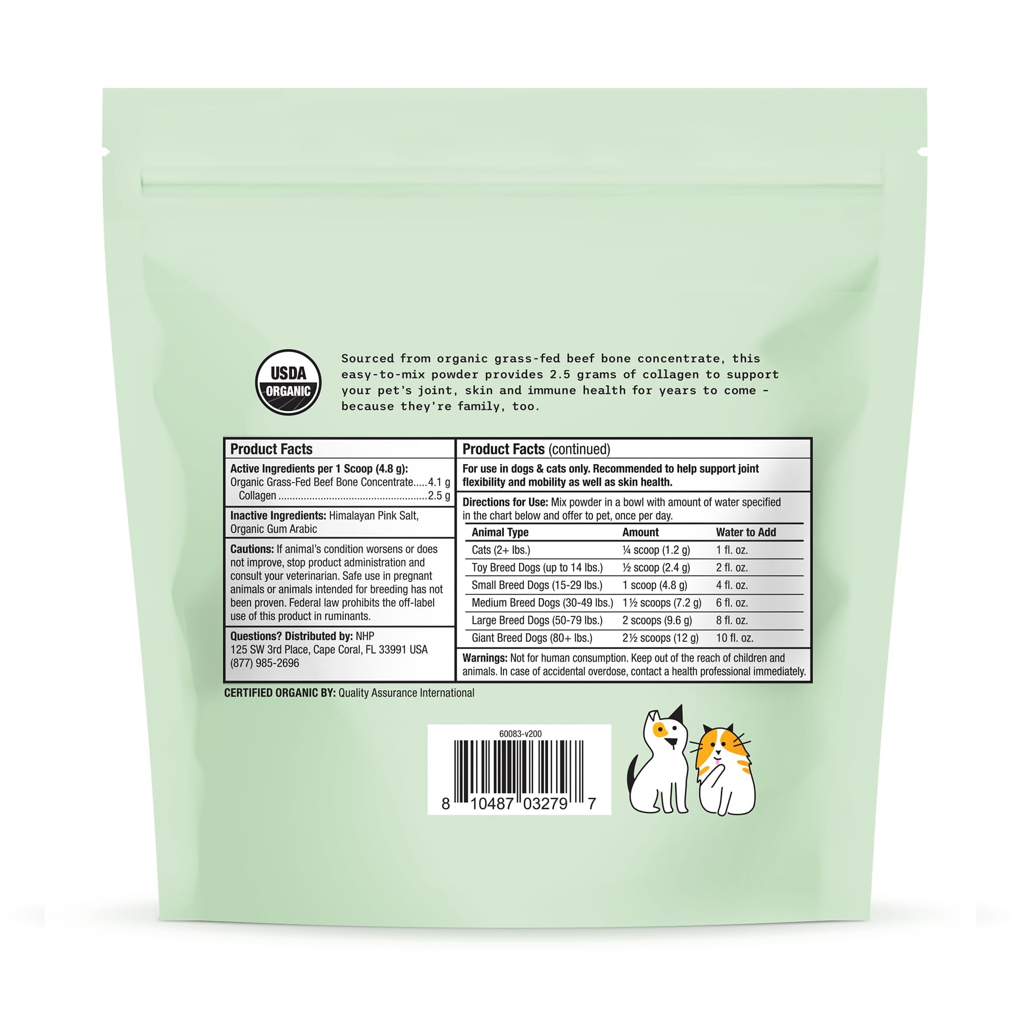 Bark & Whiskers Organic Collagen for Dogs & Cats, 5.07 oz. (144 g), Organic Grass-Fed Beef, Supports Mobility & Skin Health, Veterinarian Formulated, Non-GMO, Certified USDA Organic, Dr. Mercola