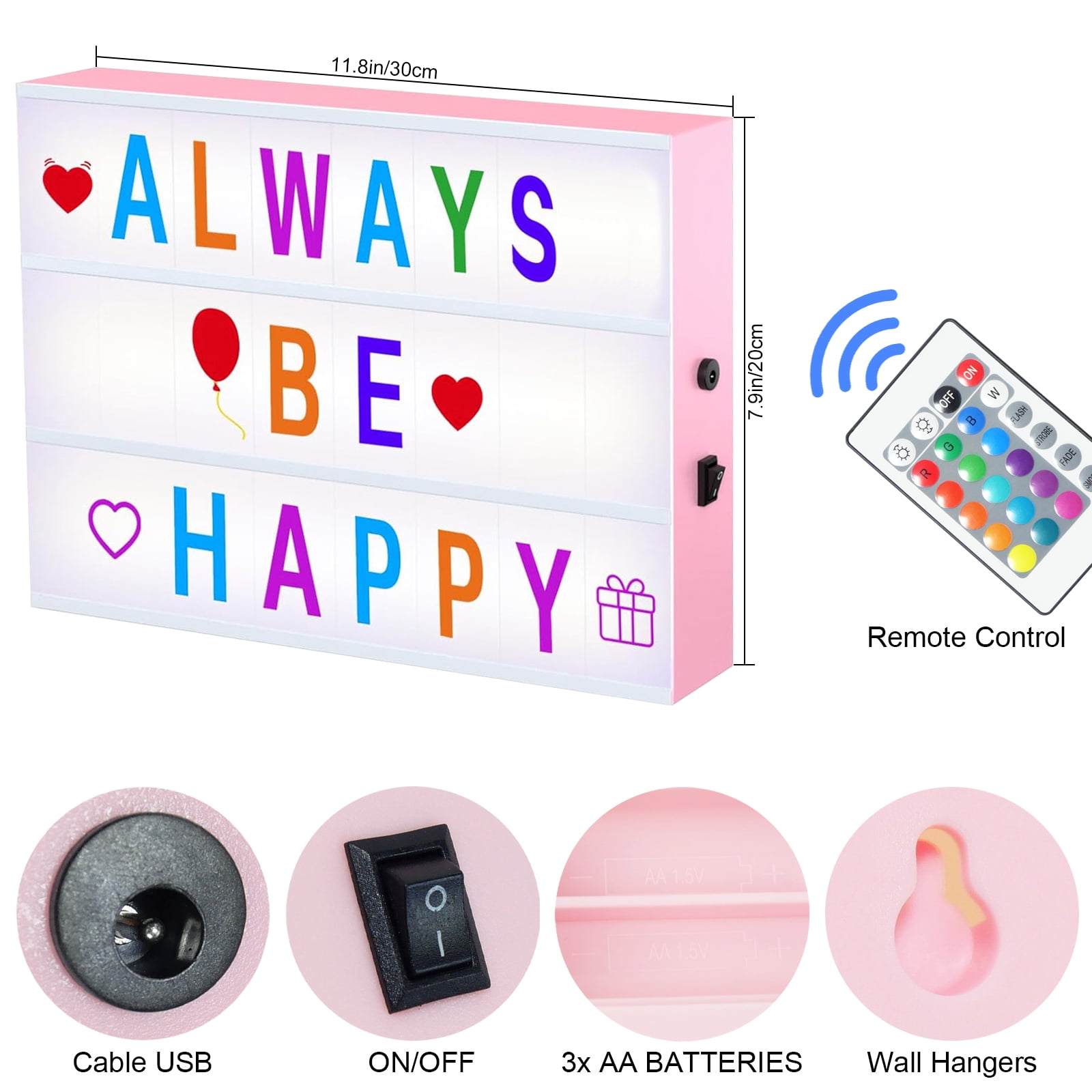 AGCAN Pink Cinema Light Box with Letters, RGB Marquee Color Changing Led Light Box Sign with 192 Black & Color Letters Emojis, Led Sign Letters Board Gifts for Women Birthdays Christmas Decor