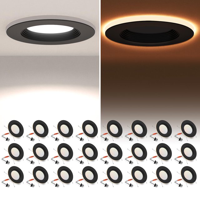 Powerasia, 24 unidades, luces LED para latas de 5/6 pulgadas, color negro, 12 W, 5 CCT, regulables