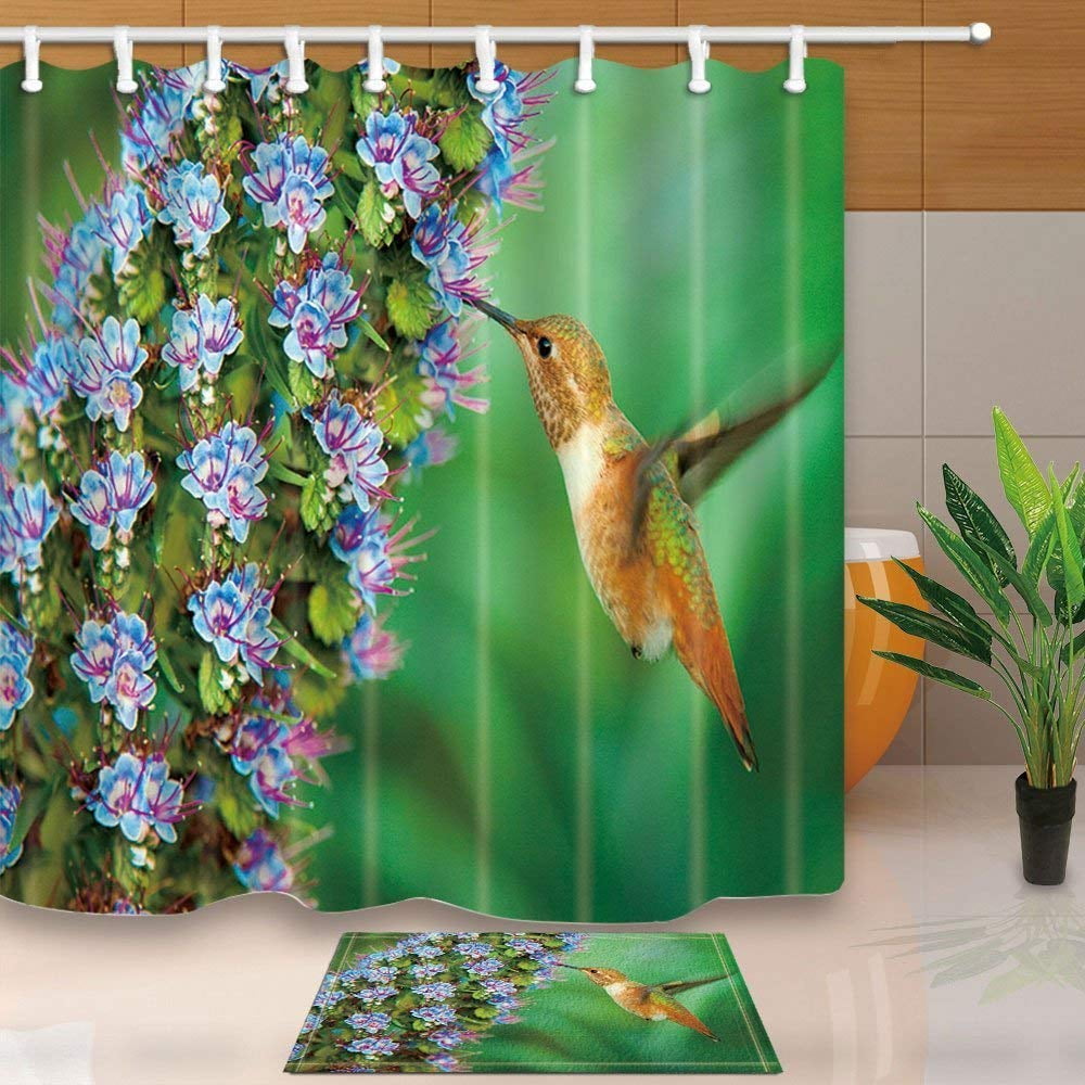 BPBOP Hummingbirds Decor Bird and Colored Flowers Against Green
