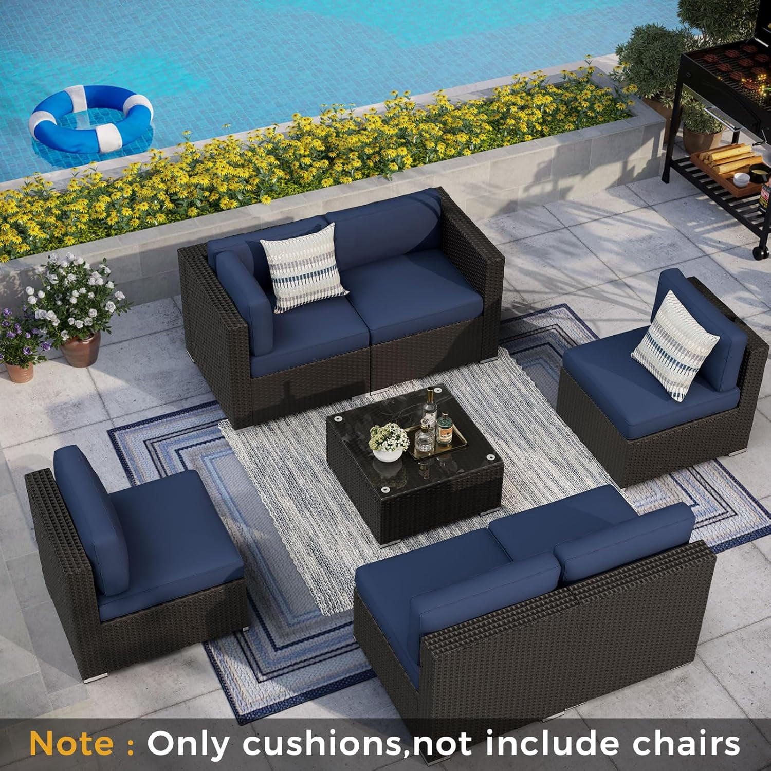 SUNCROWN 14 Piece Outdoor Patio Cushion Replacement, Patio Couch Cushions (6 Seat Cushion,6 Back Cushion, and 2 Corner Cushion) with Zipper for Outdoor Furniture (Dark Blue)