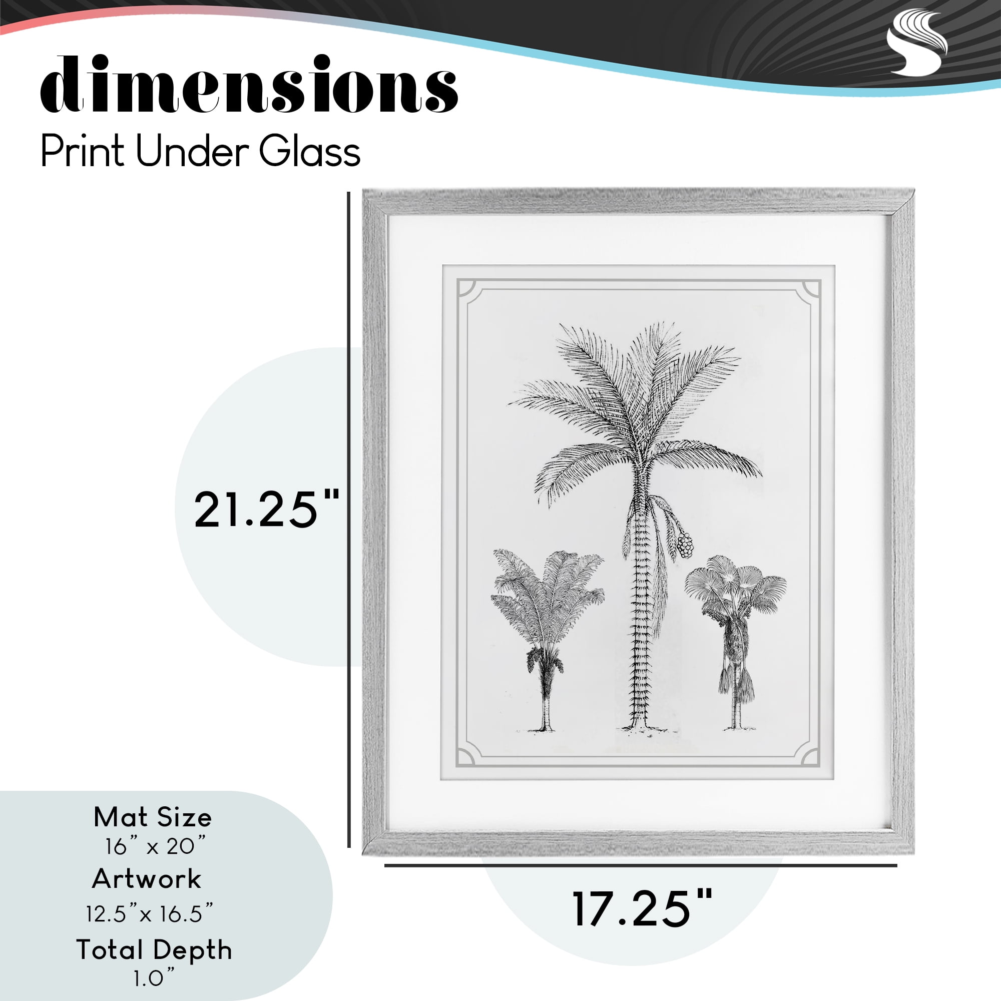 Palm Tree Trio Sketches Gray Framed Print Under Glass, design by Lettered and Lined