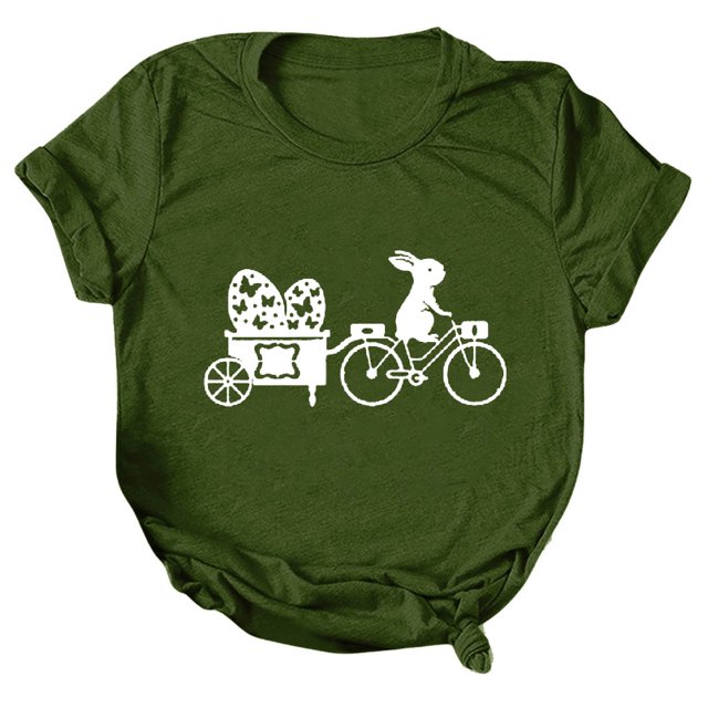 Pxiakgy Liquidation! T-Shirts de Pâques Col Rond pour Femmes Joyeuses Pâques Lapin avec Lunettes Blouse Décontractée Graphique Printemps Hauts Colorés Tee Femmes Topseaster Manches Courtes Mode Décontractée Chemise Vert Armée S