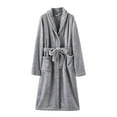 thumbnail image 6 of Women Knee-length Bathrobe Men Women Plush Fleece Bath Robe Knee-length Lapel Tie Design Water Absorbent Winter Loungewear Wear Sleepwear Nightgown, 6 of 7