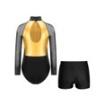 thumbnail image 2 of Doomiva Kids Girls Long Sleeve Sparkly Gymnastics Leotard Dance Unitard Tumbling Bodysuit with Shorts Set Gold&Black 12, 2 of 7