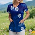 thumbnail image 2 of COMVALUE Scrub Tops Women Short Sleeve Plus Size V Neck Fun Printed Scrubs Top Medical Nursing Uniforms with Pockets (Dark Blue, 3XL), 2 of 9