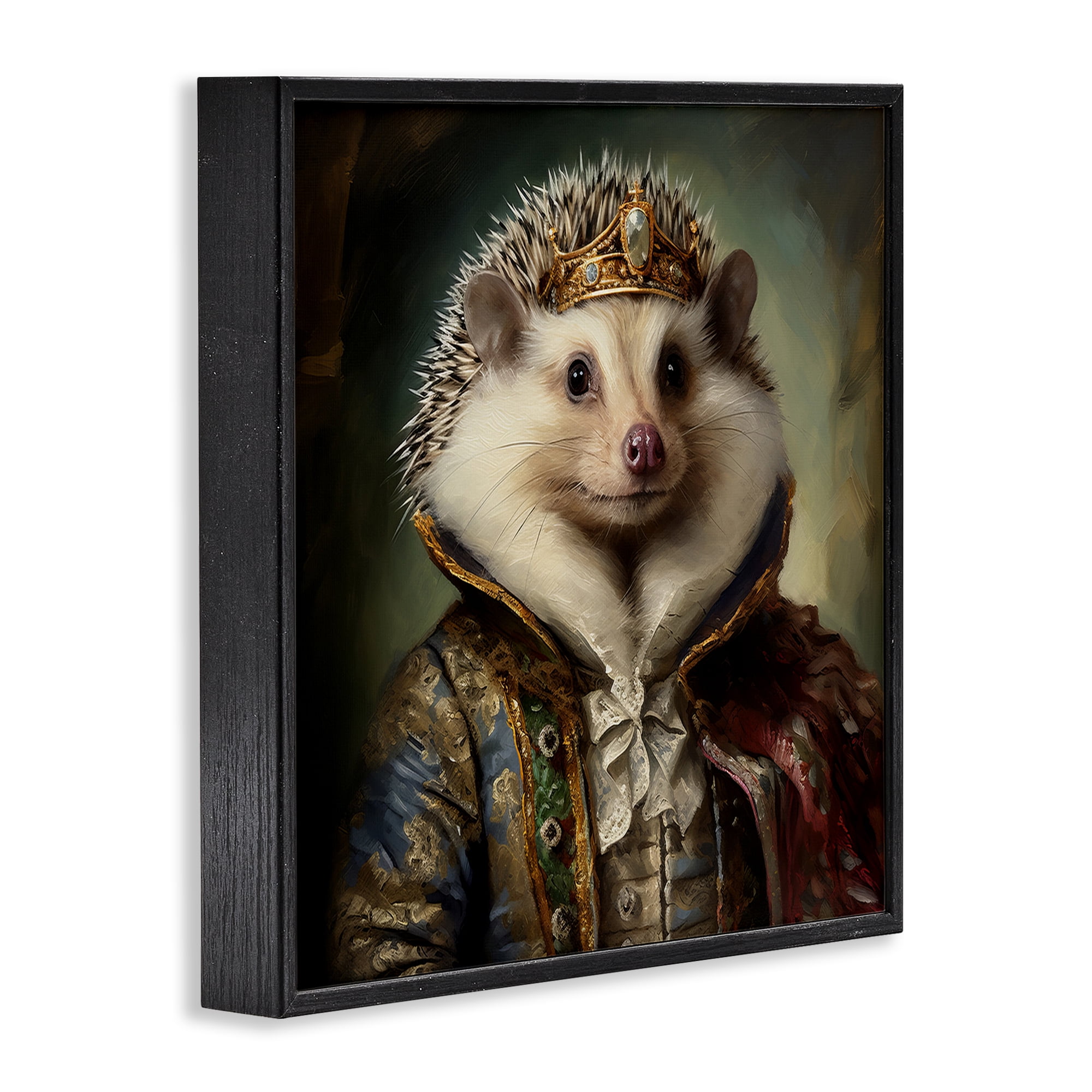 Stupell Industries Hedgehog Regal Transformation Animals & Insects Painting Black Framed Art Print Wall Art, 24 x 24