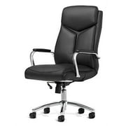 office factor leather executive rolling swivel chair with chrome metal components, comfortable padded armrests & adjustable gaslift (black)