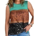 thumbnail image 3 of Camiseta sin mangas para mujer, estampado étnico, cuello redondo, ajuste holgado, chaleco sin mangas de verano para uso informal, 3 of 5