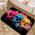 thumbnail image 4 of 1pc Three Colored Skulls Absorbent Non-Slip Bathroom Thickened Flannel Rug Decor,Soft,Quick Drying,Suitable For Indoor/outdoor Use,Bathrooms,Bedrooms,Kitchens,Terrace,Laundry Rooms,16"x24", 4 of 9
