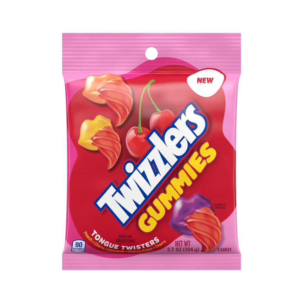 Twizzlers, Gummies Fruit Flavored Tongue Twisters Candy Peg Bag, 3.7 oz