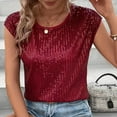thumbnail image 6 of RMGVDSD Trendy Tops for Women Solid Color Sequin Round Neck Tee Shirts Shiny Cap Sleeve T Shirts Fashion Blouse Tops Casual Party Wear Soft Women Tee Tops, 6 of 9