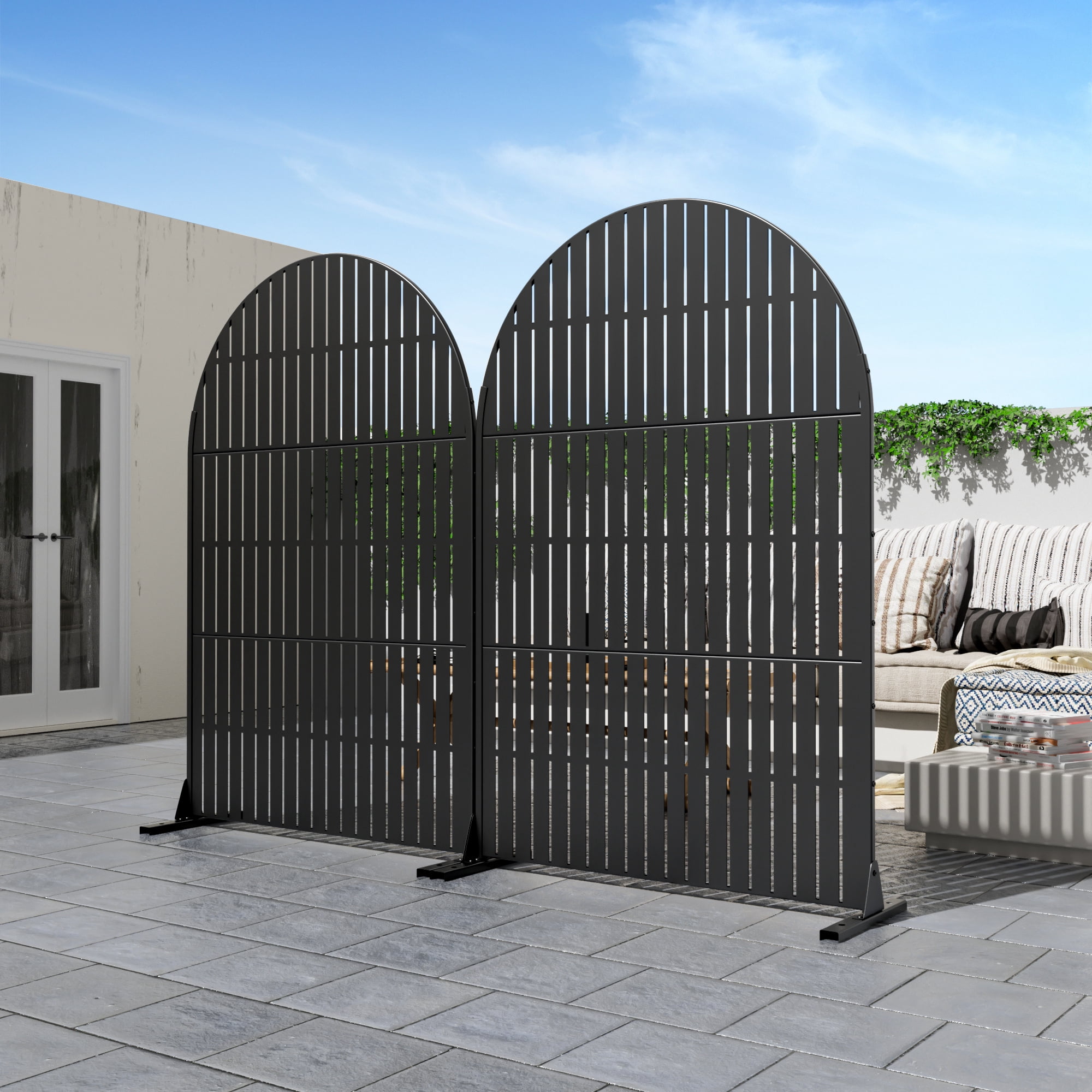 72"x47"x16" Outdoor Privacy Screen with Stand Metal Balcony Decorative Screen,Black
