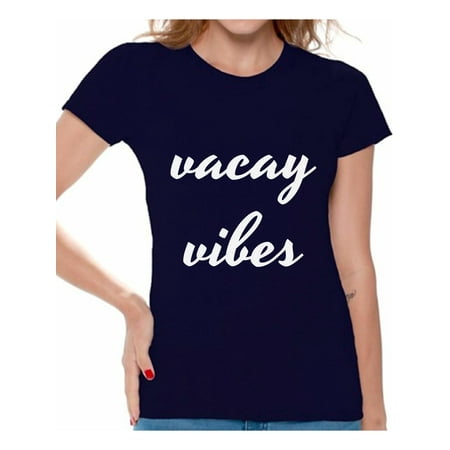 Awkward Styles Vacay Vibes Shirt Women's Summer Vacation Tshirt Vacay Mode T-Shirt Beach Party Outfit Funny Summer Gifts for Her Vacation Shirts for Women On Vacation T-Shirt Beach Women's Tshirt