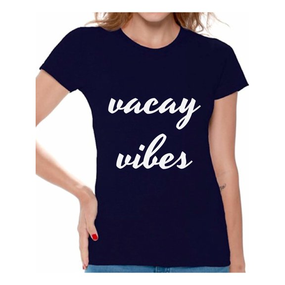 Awkward Styles Vacay Vibes Shirt Women's Summer Vacation Tshirt Vacay Mode T-Shirt Beach Party Outfit Funny Summer Gifts for Her Vacation Shirts for Women On Vacation T-Shirt Beach Women's Tshirt