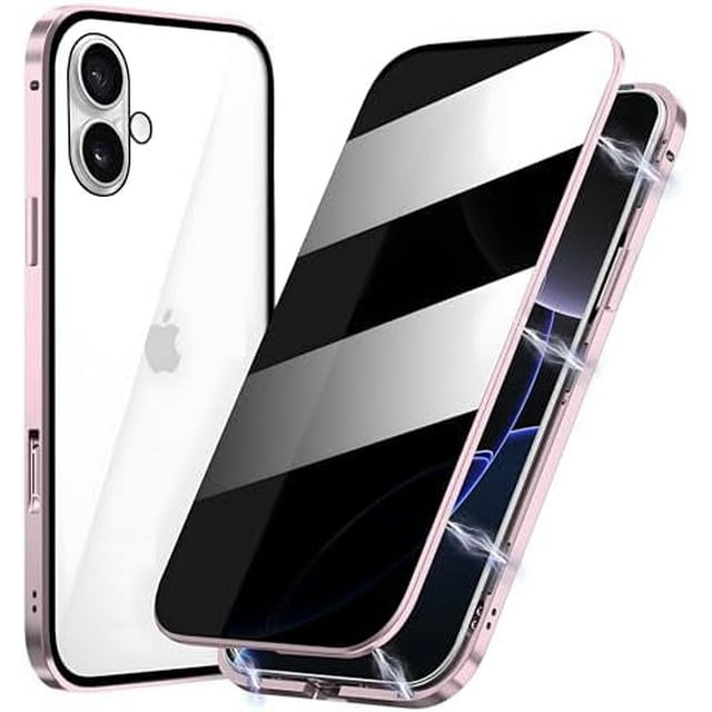 KOMI Magnetic Titanium for iPhone 15 Plus Privacy Case, Anti peep Magnetic Adsorption Double Sided Tempered Glass Full Body Case, Privacy Screen Protector Metal Frame Clear Back Phone Cover