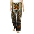 thumbnail image 2 of Goofa Streamside Meditating Fox Printed Soft Pajama Pants for Women, Wide Leg Comfy Casual Lounge Yoga Pants-X-Large, 2 of 9