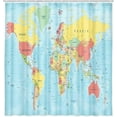 thumbnail image 3 of World Map Shower Curtain for Bathroom, Educational Geography Asia Europe South City America Africa Japan Bathroom Curtain, Polyester Fabric World of Map Bath Curtains with Hooks, 3 of 4