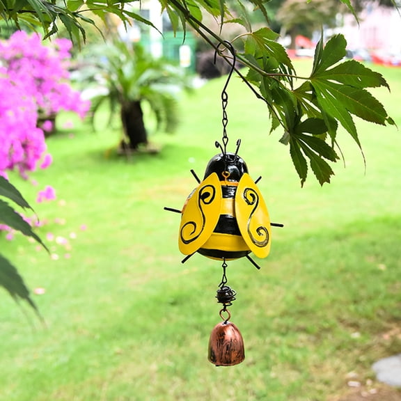 Dserhfy Bee Windchime Small Lovely Ornamental Bee Wind Chime with Hook Hanging Bell for Garden