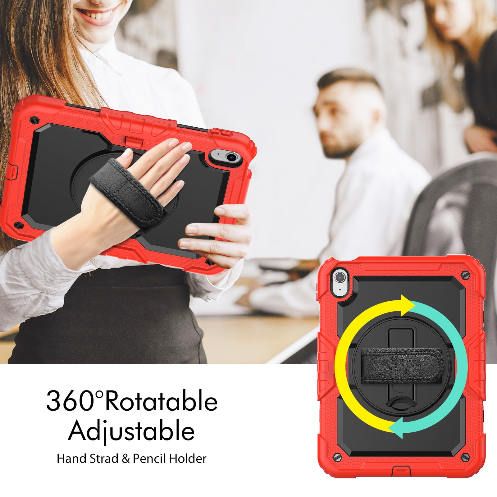 Allytech Shockproof Case for Apple iPad 11th 10th Gen 10.9 " with Build In Screen Protector, Rugged Rotating Stand Shoulder Strap Pencil Holder Bumper Kids Case for Apple iPad 10.9" 2025 2022