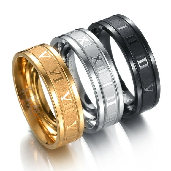 Opolski Punk Ring Creative Unisex Titanium Steel Roman Numerals Ring for Party Gift Daily Life